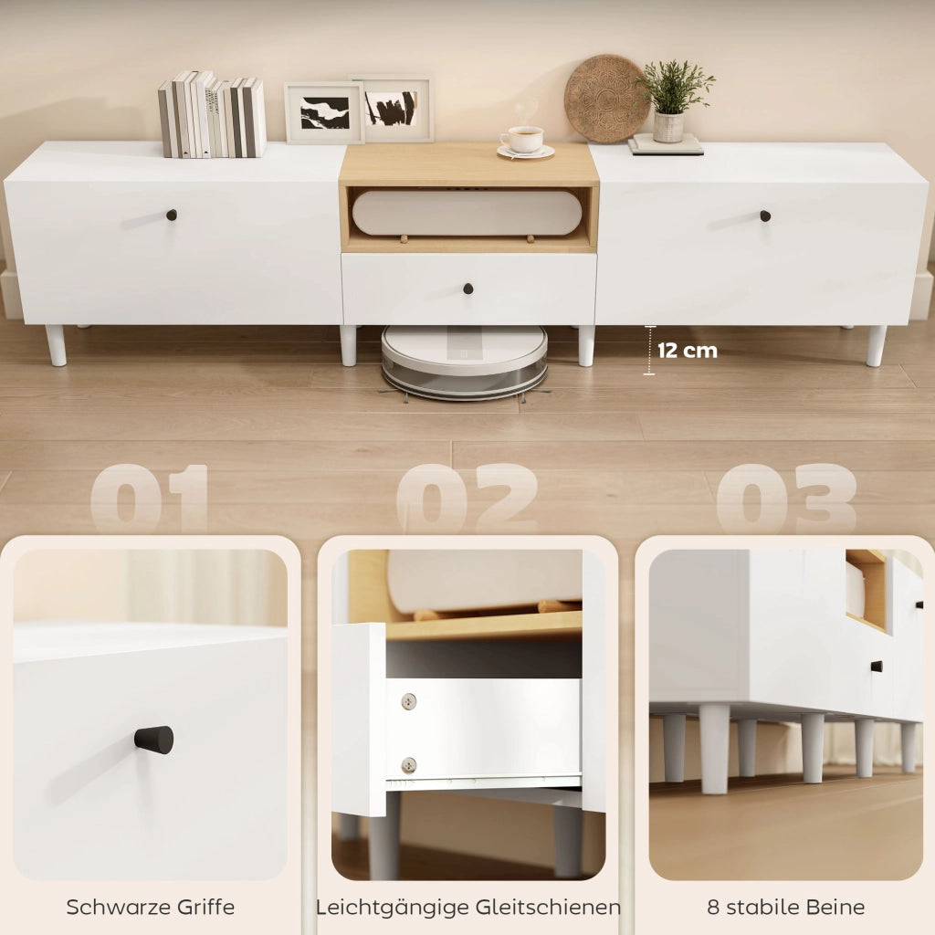 Mobile TV con 2 ante, cassetto e ripiano aperto ¨C zephmum ¨C Bianco 200x90x40 cm