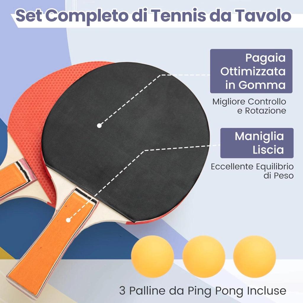 Tavolo da Ping Pong, Tavolo da Ping-Pong Pieghevole e Portatile con Rete, 2 Racchette, 3 Palline e Piedini Regolabili, Ideale per Interno ed Esterno