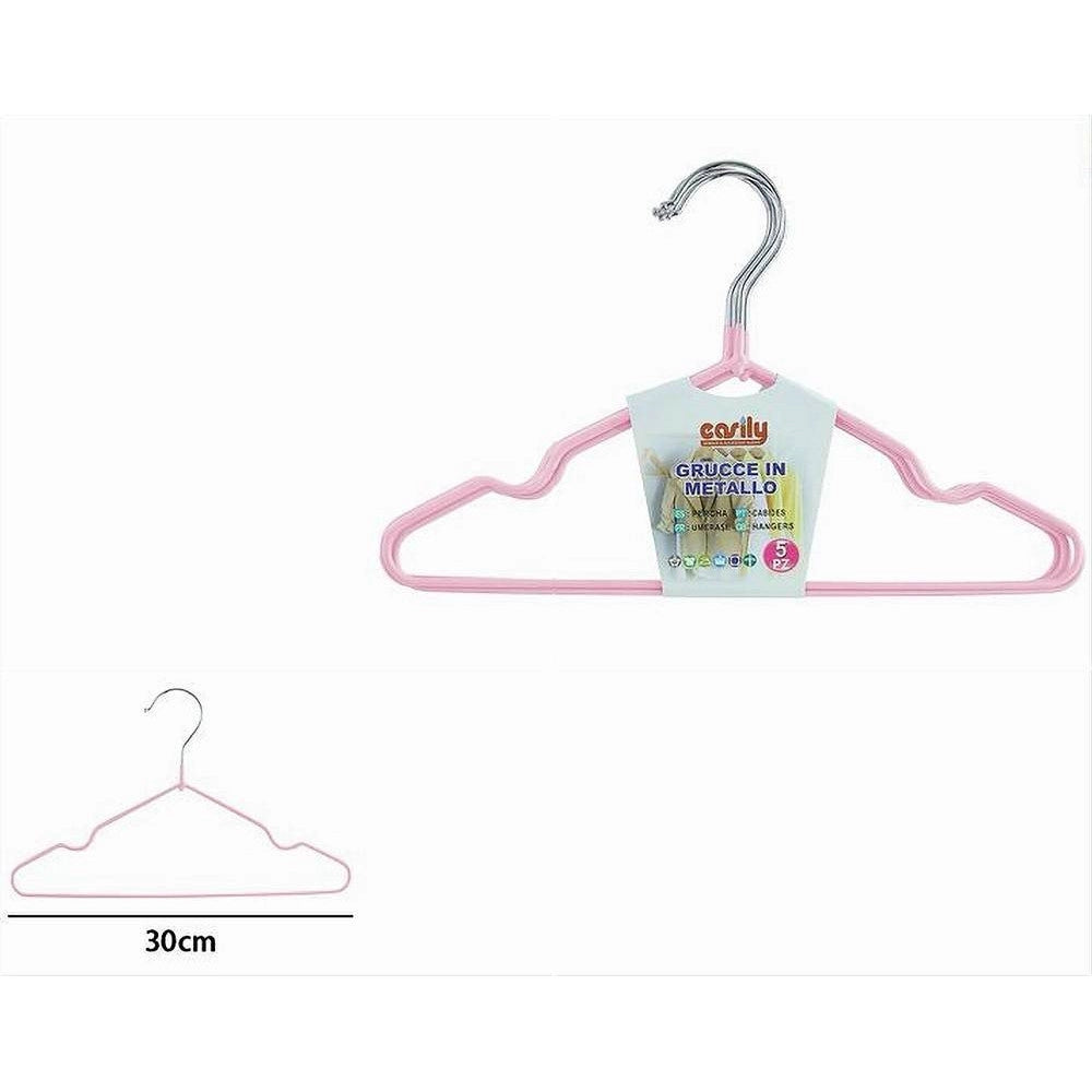 Trade Shop - Set 5 Pz Grucce Stampelle Appendiabiti In Metallo Gommate Antiscivolo Rosa 87673 -