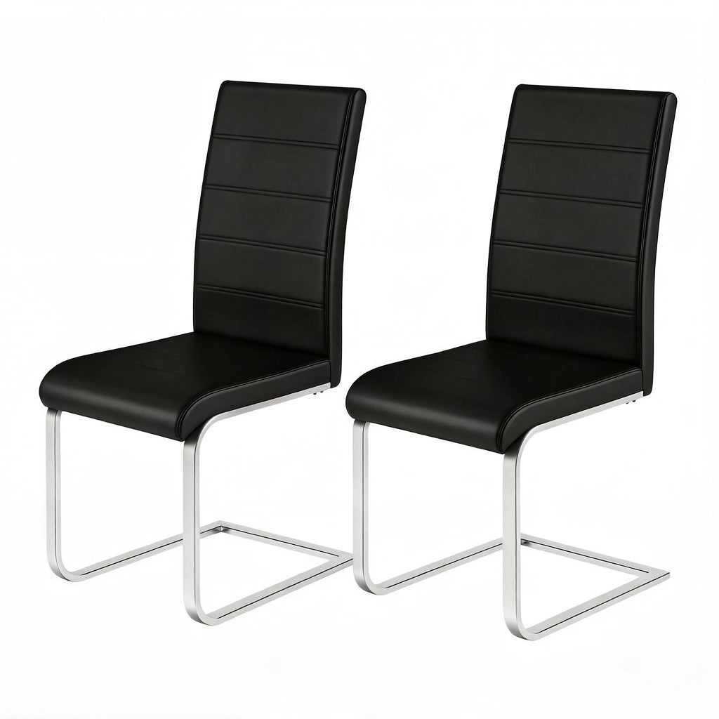 Set di 2 sedie cantilever con schienale alto, rivestimento in PU nero, struttura metallica, portata 120 kg