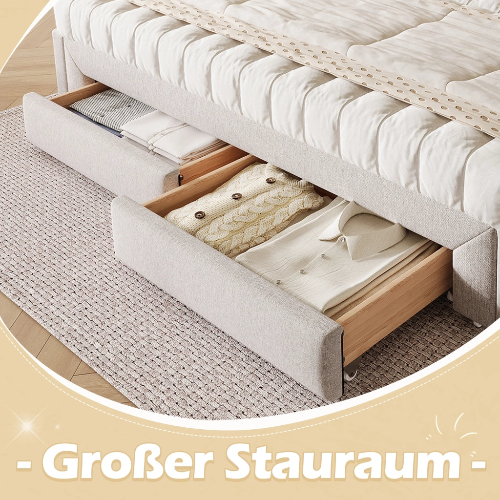 DESMIU Divano letto 90 × 200 cm 1 posto con 2 cassetti, senza materasso, in velluto beige