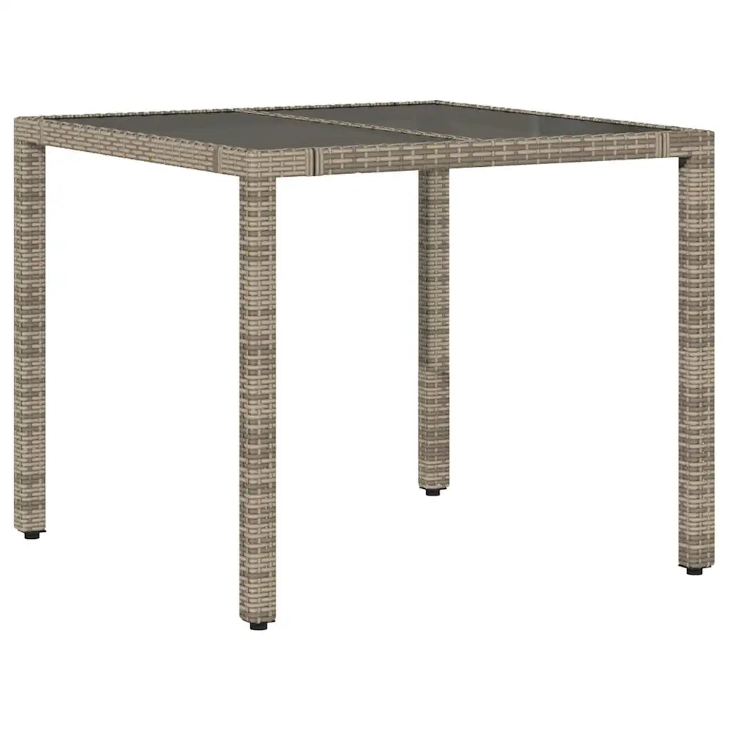 Tavolo da Giardino | Tavolino da esterno Piano in Vetro Grigio 90x90x75 cm Polyrattan