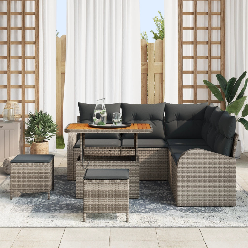 Set Divano da Giardino 8 Pezzi con Cuscini Grigio Polyrattan Acacia