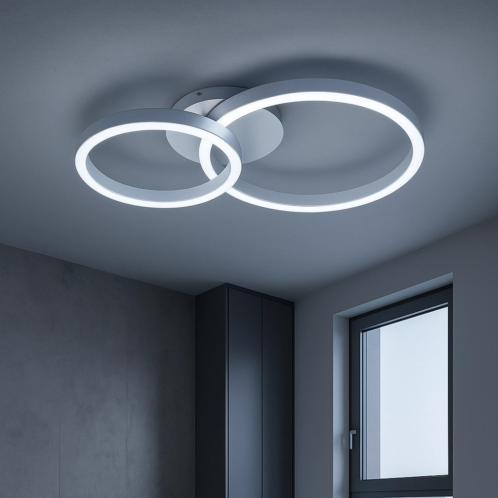 Plafoniera LED Moderna 42W 3360lm CCT Switch – Luce Calda 3000K, Naturale 4000K, Fredda 6500K – Design Doppio Cerchio Bianco in Alluminio e Acrilico per Interni 220V