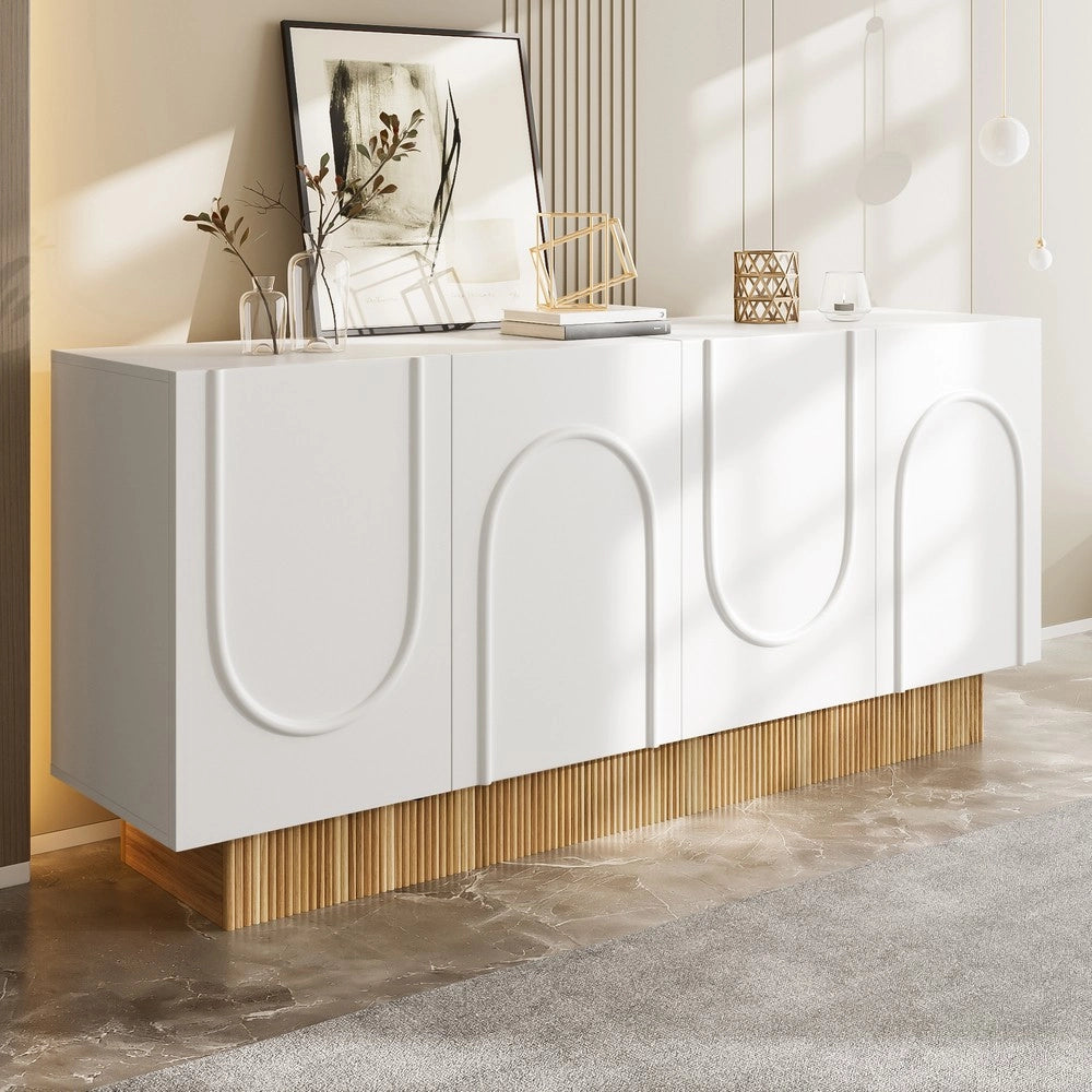 Credenza 4 Ante con Ripiani ¨C MINIMAL ¨C Bianco/Legno, 160x75x38