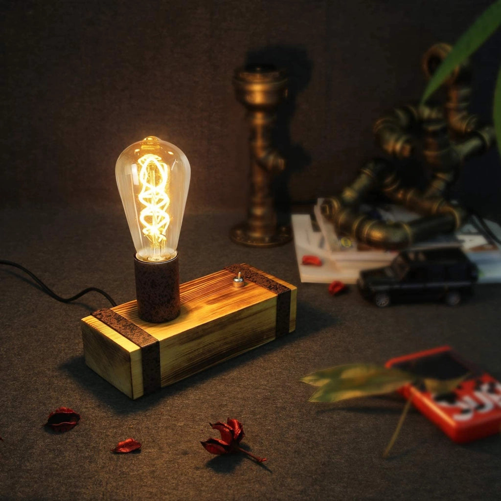ZMH Lampada da tavolo vintage legno E27 industriale camera letto soggiorno ufficio senza lampadina