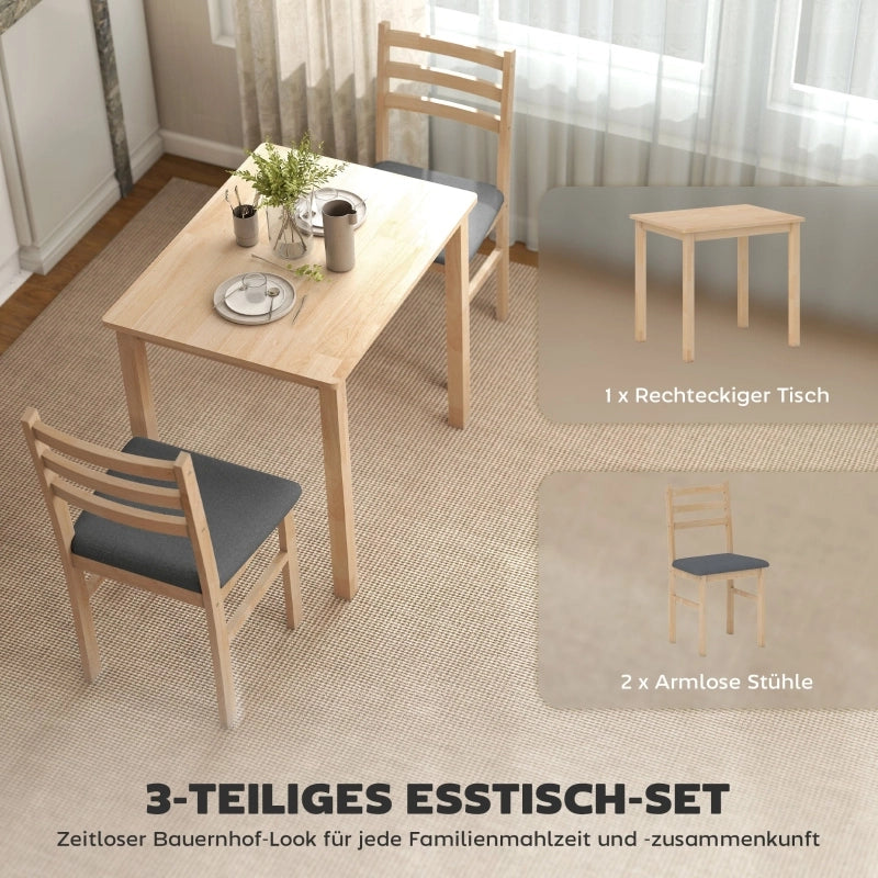 TAVOLO DA PRANZO Set 3 pezzi 80x60 cm Legno naturale