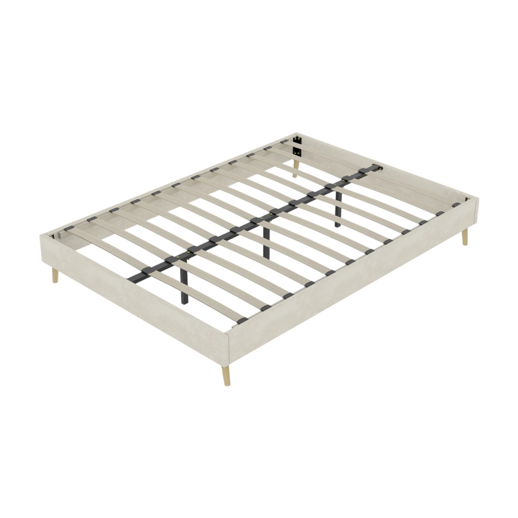 Letto 160x200 cm; design moderno in tessuto e metallo beige