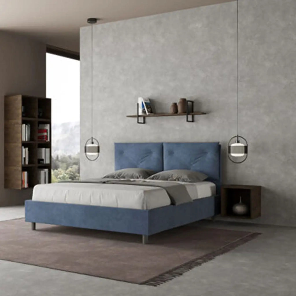 Letto matrimoniale con rete imbottito 160x200 microfibra blu Appia