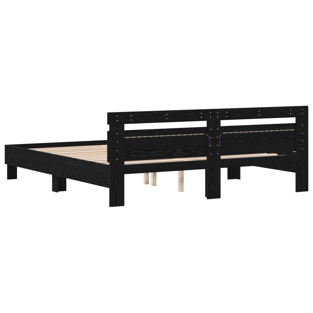 Telaio letto legno Rovere nero Legno massello 200 x 200 cm