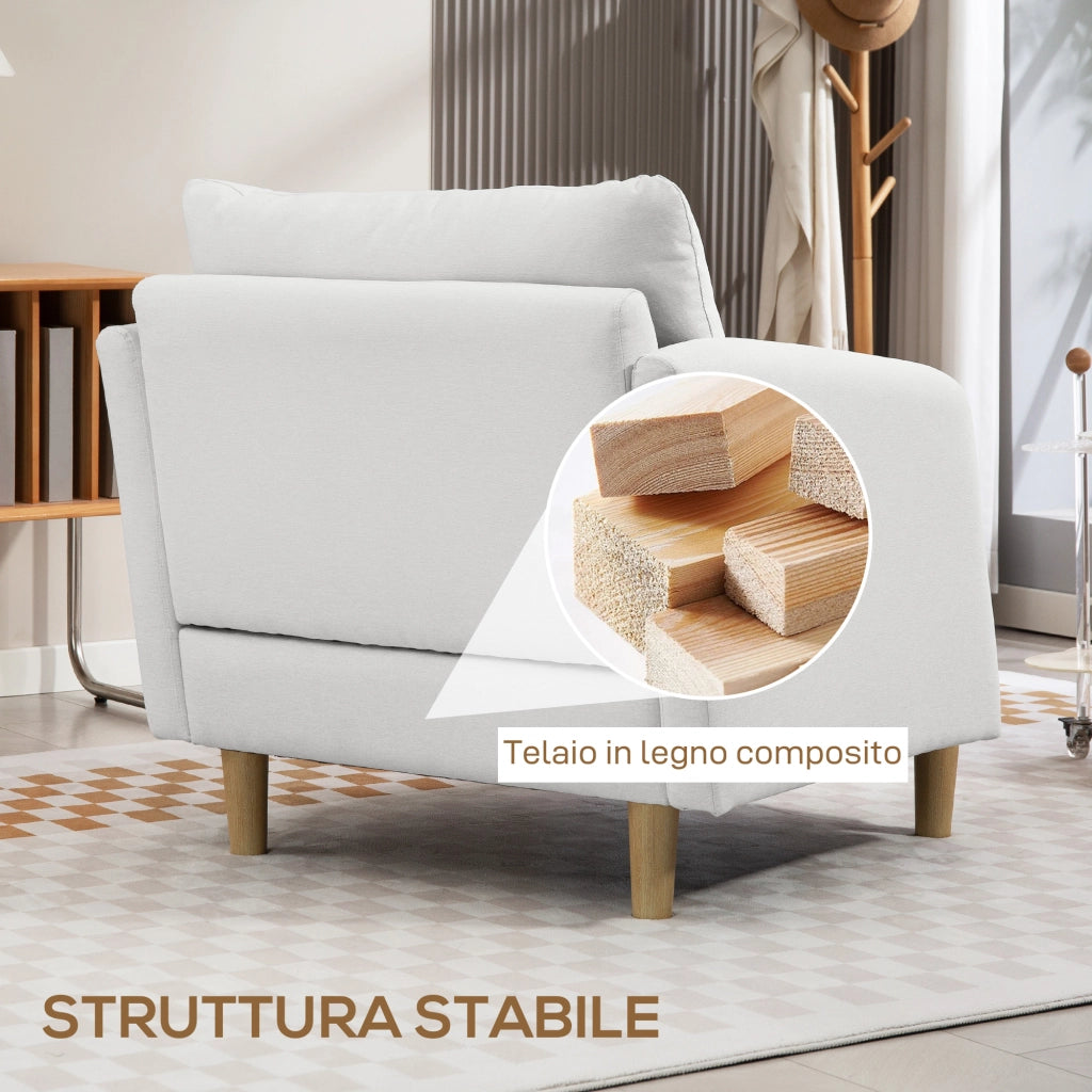Poltrona da Salotto Moderna in Tessuto con Seduta Ampia e Imbottitura Spessa, 90x86x91 cm, Crema