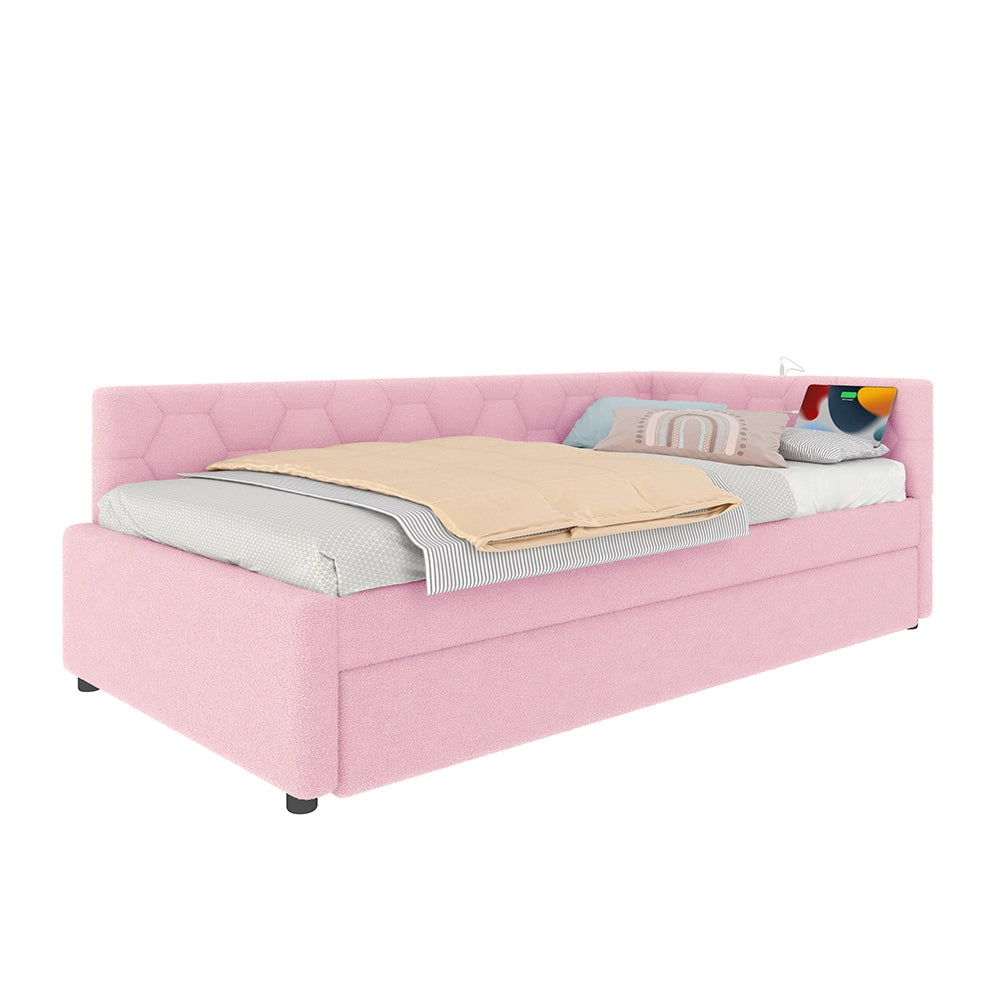 Letto giorno 90x200cm - Xylo - rosa, luce notturna, USB, divano letto
