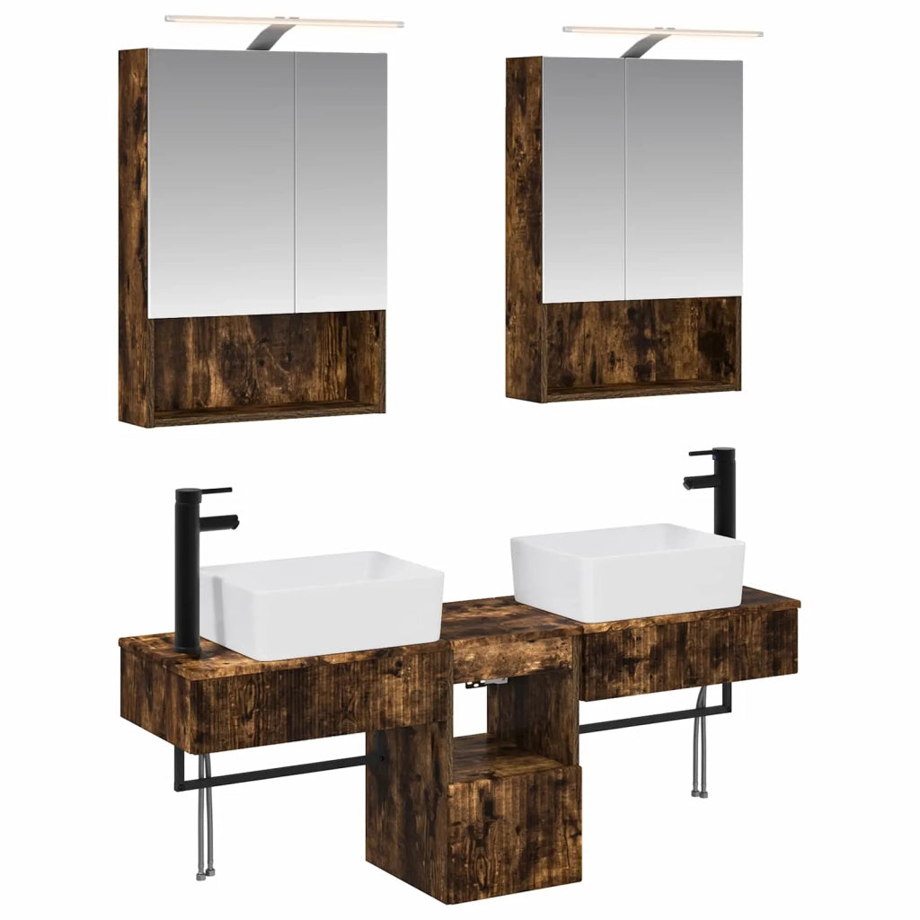 Set di Armadi da Bagno 5 pcs Rovere Fumo 50 x 14,5 x 70 cm 3406323