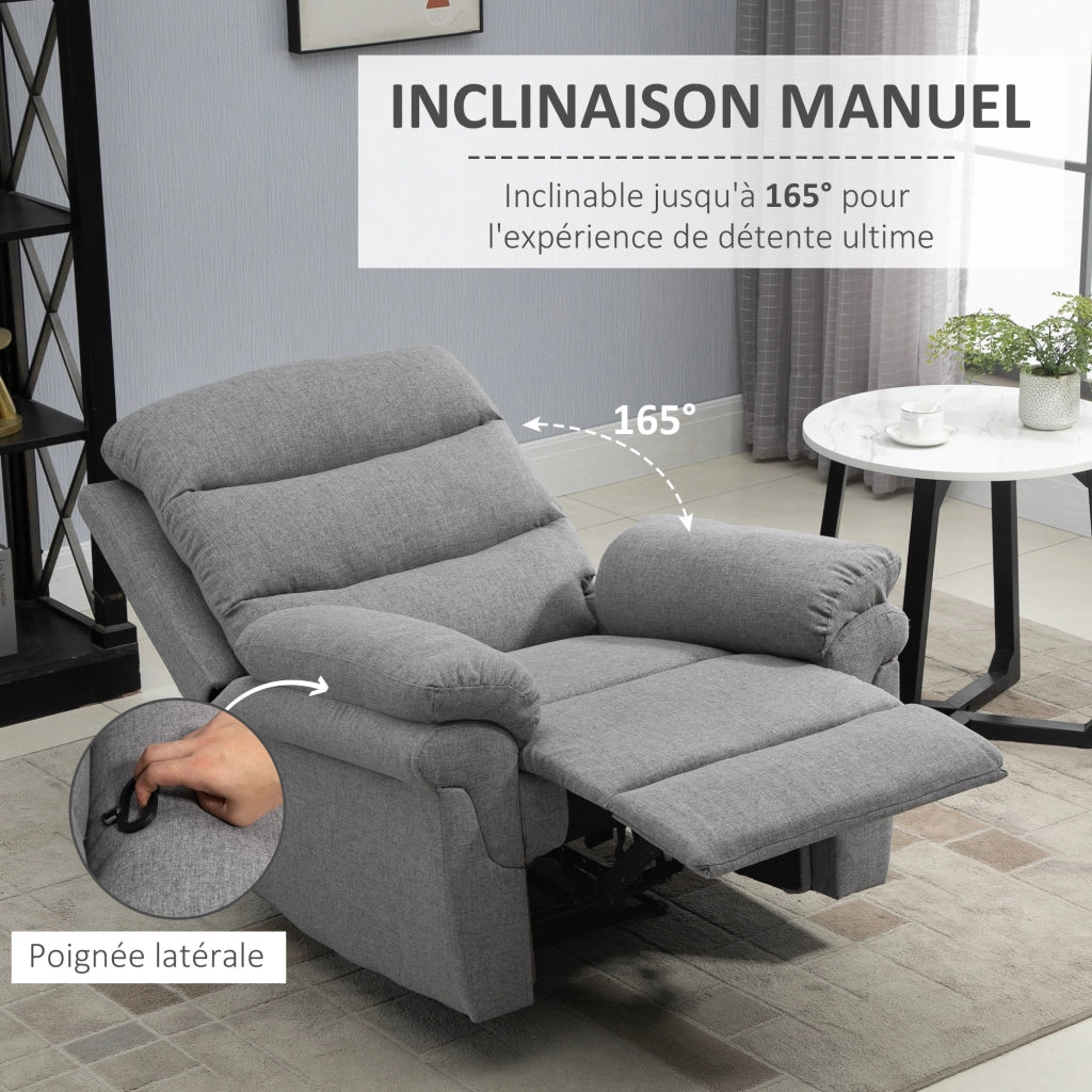 Poltrona Relax Reclinabile Manuale con Poggiapiedi Regolabile in Tessuto Grigio Chiaro ¨C zephmum ¨C 100x90x80