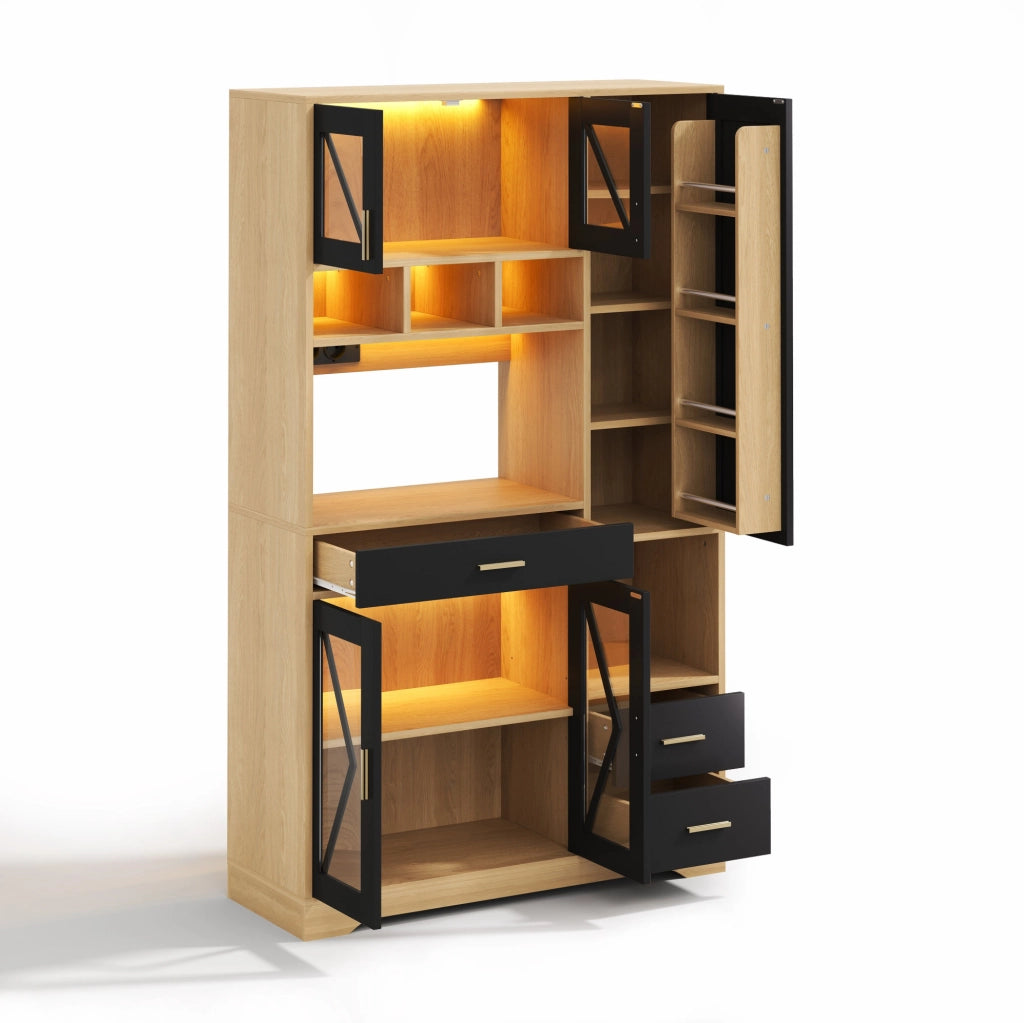Credenza buffet 105x40x185 cm con LED a colori e prese; in MDF; nero naturale
