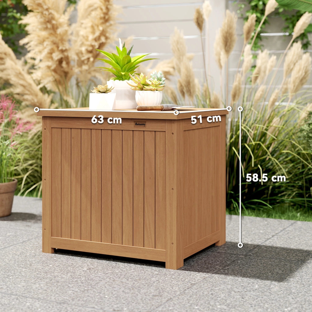 Cassapanca da Esterno 130L con Coperchio Cerniere e Cinghia, in Legno, 63x51x58.5 cm, Marrone