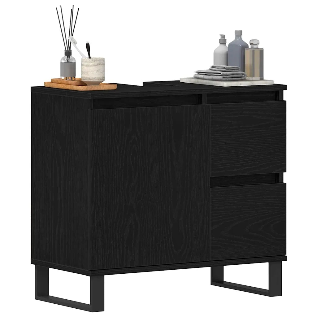 Armadio per Lavabo da Bagno Rovere Nero 65 x 33 x 60 cm 862892