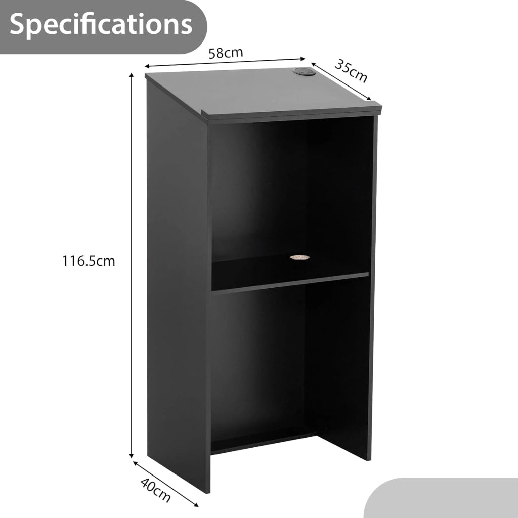 GIANTEX Podio, supporto hostess per oratori con ripiano e fori via cavo, pulpito per chiesa, scrivania in legno per aule, ufficio, ristorante, seminario, 58 x 40 x 117 cm, nero, FE43948GNDE
