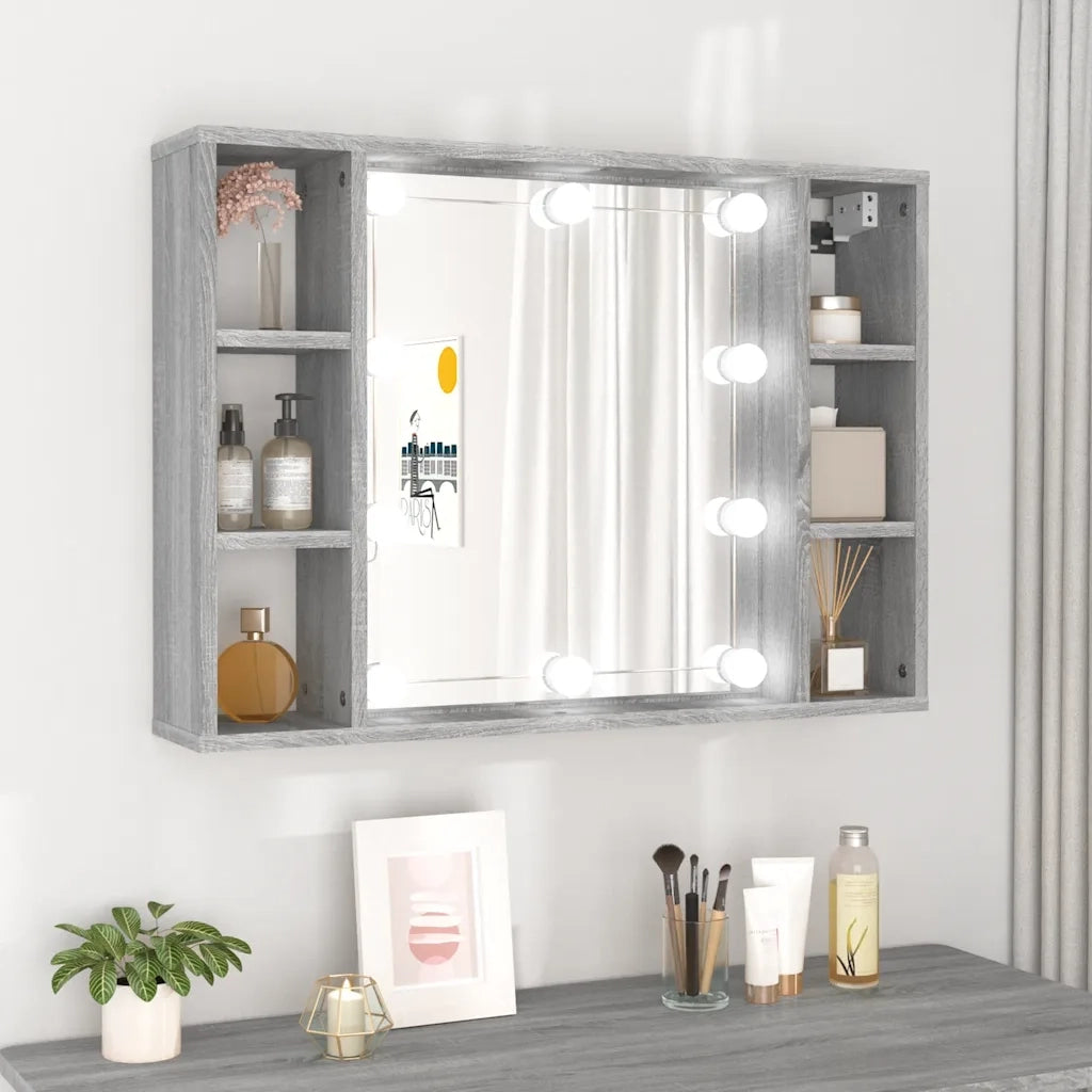 Mobile a Specchio con LED Grigio Sonoma 76x15x55 cmcod mxl 106136