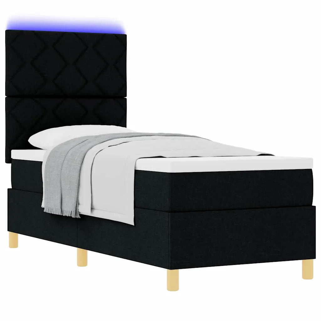 Letto a Sorgente LED con materasso Nero 80 x 200 cm Tessuto