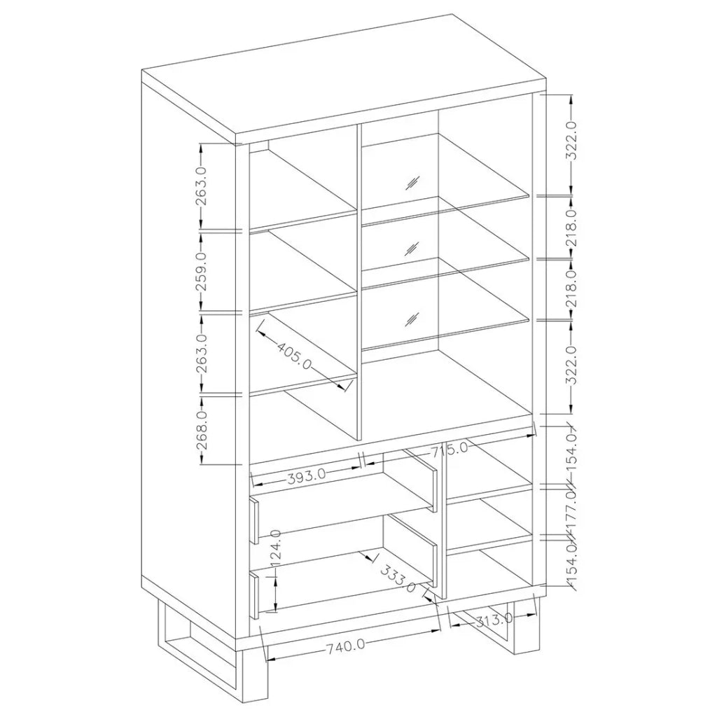 Vetrina, argenteria, credenza MILO. Color rovere e finiture nere. Mobile ideale per la tua sala da pranzo.
