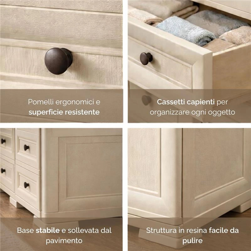 CASSETTIERA 8 CASSETTI PICCOLI ANGORA 79X43X85,5 CM IN RESINA – MOBILE CONTENITORE SALVASPAZIO PER ORGANIZZAZIONE CASA
