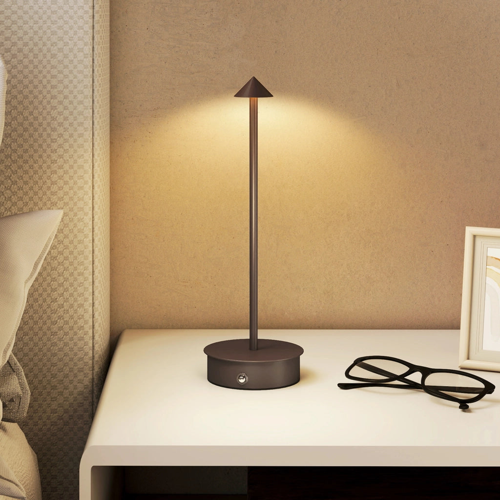 Lampada da Tavolo Touch Luce Led 3 Tonalità Ricaricabile con USB in Acciaio Caffè