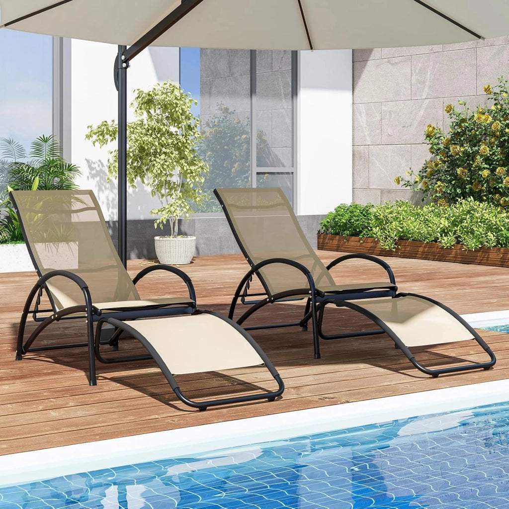 Sedia a Dondolo 2 in 1 da Giardino, Lettino Prendisole Convertibile con Schienale Regolabile a 4 Posizioni, Braccioli Curvi e Telaio in Alluminio, per Patio e Piscina, Portata 150 kg (Beige)
