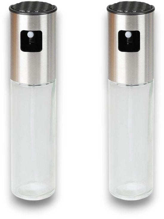Set di spruzzatori per olio d'oliva – (2 pezzi) – 100 ml – dispenser per olio con valvola in acciaio inossidabile e vetro – nebbia fine per insalata, air fryer e barbecue