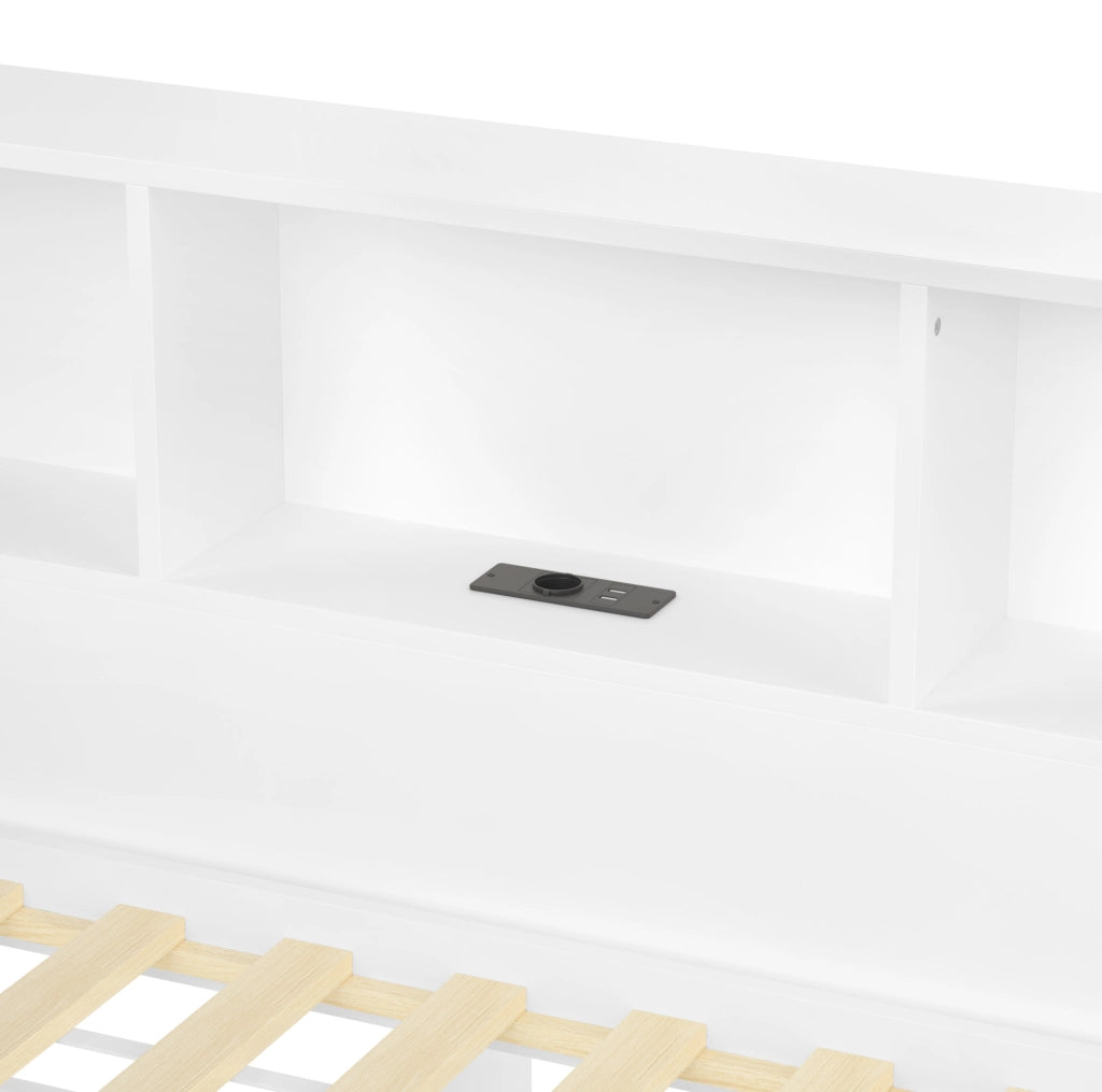 Letto 90x200 cm con letto estraibile; LED e USB in legno bianco