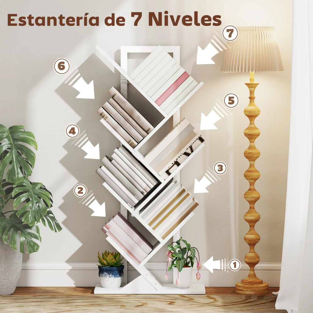 Libreria a Forma di Albero con 7 Ripiani ¨C Xylo ¨C Bianco 50x24x109 cm