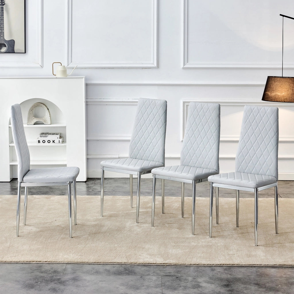 Sedie da Pranzo Set 4 Pezzi ¨C MINIMAL ¨C Similpelle Grigio Chiaro, Gambe Metallo, Design Moderno