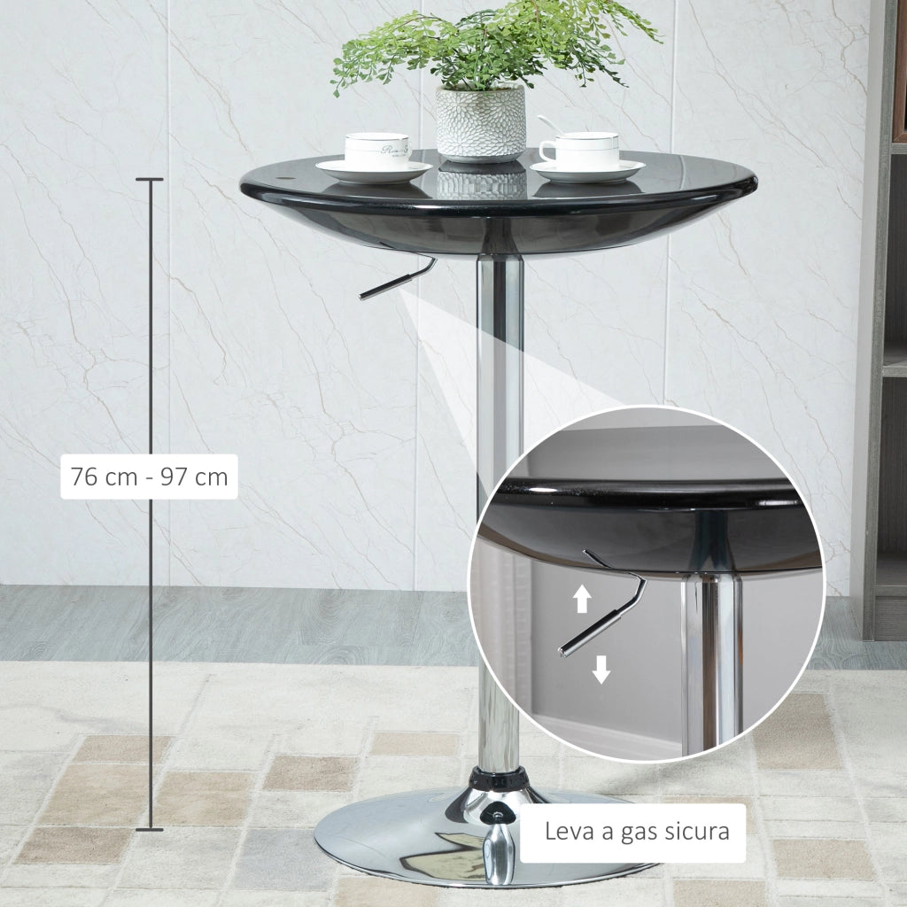 Tavolo Rotondo da Bar con Piano Girevole, Altezza Regolabile con Leva a Gas e Base in Acciaio, ¦µ61x76-97cm, Nero