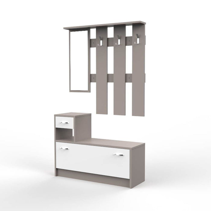 Mobile Ingresso Scarpiera Appendiabiti e Specchio 100x180x30 cm in MDF Rudolf Bianco