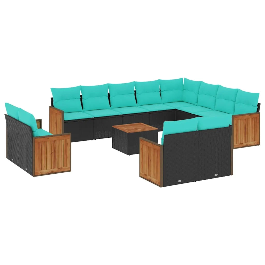Set Divani da Giardino 13 pz con Cuscini Nero in Polyrattan 3228199