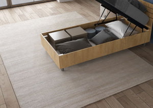 Letto Singolo 80x190 cm con Rete e Contenitore Ankel Testata Doghe Inclinata Quercia