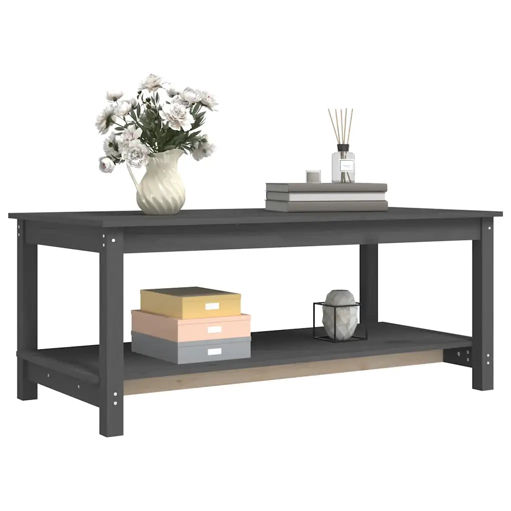 Tavolino da Salotto Grigio 110x55x45 cm Legno Massello di Pino 822274