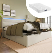 Letto imbottito 140x200 cm con LED e vano contenitore