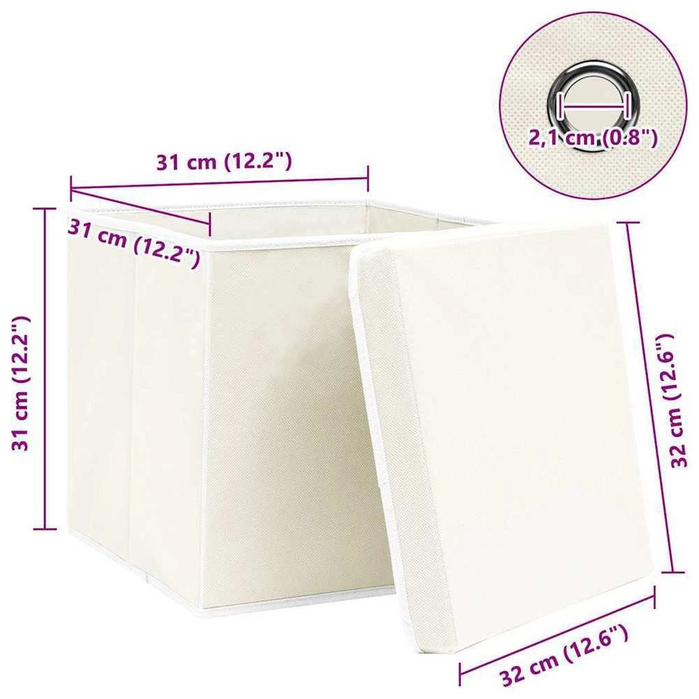 Storage Boxes With Lids, 4 Pieces, White, 32x32x32 Cm, Fabric