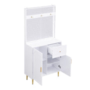 Mobile d'Ingresso con 1 Anta; 1 Cassetto e Ganci; Ripiani Regolabili; Stile Moderno; in MDF; 80??35??175;5 cm; Bianco