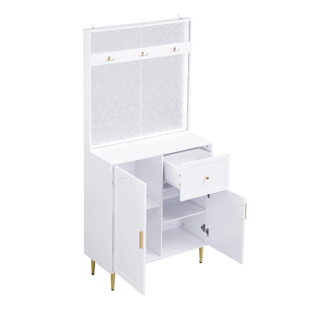 Mobile d'Ingresso con 1 Anta; 1 Cassetto e Ganci; Ripiani Regolabili; Stile Moderno; in MDF; 80??35??175;5 cm; Bianco