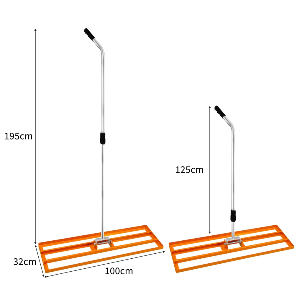 Livellatrice 100cm Rastrello Livellatore Acciaio Arancione 1,9m Manico Estensibile Erba