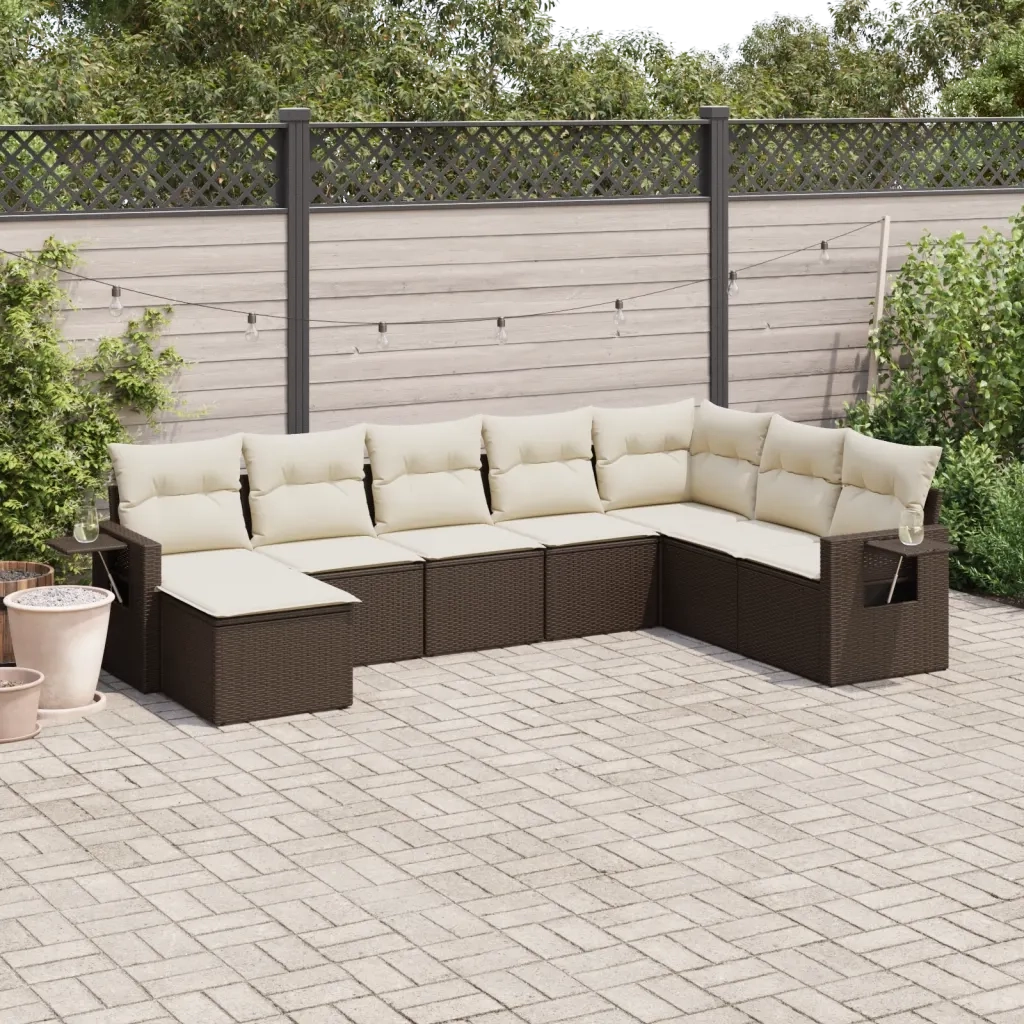 Set Divani da Giardino 8 pz con Cuscini Marrone in Polyrattan 3252900