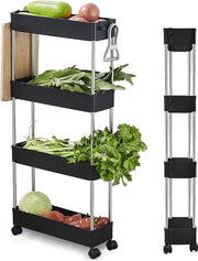 Carrello da cucina con 4 livelli, mobile da cucina, mobile per angolo su ruote, carrello, mobile per angolo 13 cm largo, mobile per oggetti da cucina, per cucina, ufficio, bagno, lavanderia, plastica 40 x 13 x 86 cm