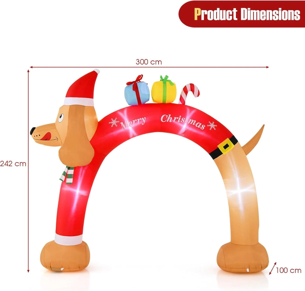 Decorazioni Natalizie, Arco Gonfiabile Natalizio con Cane 242 CM, 5 Luce LED, Soffiatore Incorporato, Addobbi Natalizi per Esterno Interno per Casa, Giardino, Cortile