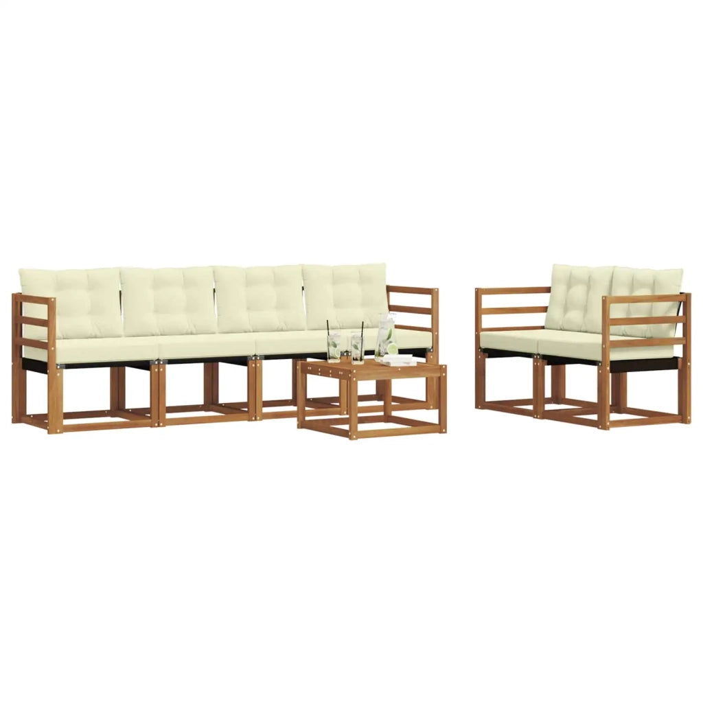 Set di divani da esterno con cuscino 7 pcs Naturale e Crema