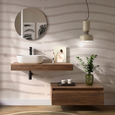 Composizione bagno con mensolone 100 cm e cassettiera sospesa 80 cm in noce maya - Sumo