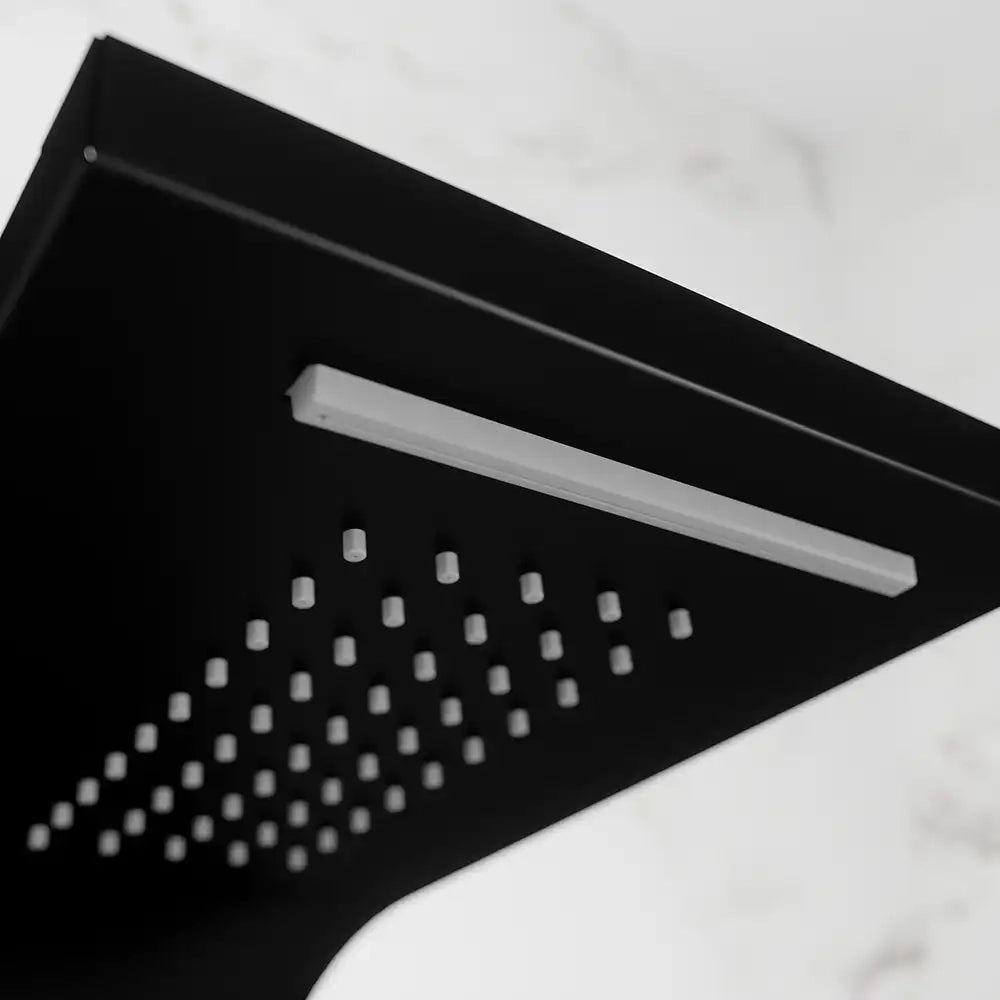 Pannello doccia in alluminio nero opaco con doccino, cascata e getti idromassaggio | Laja