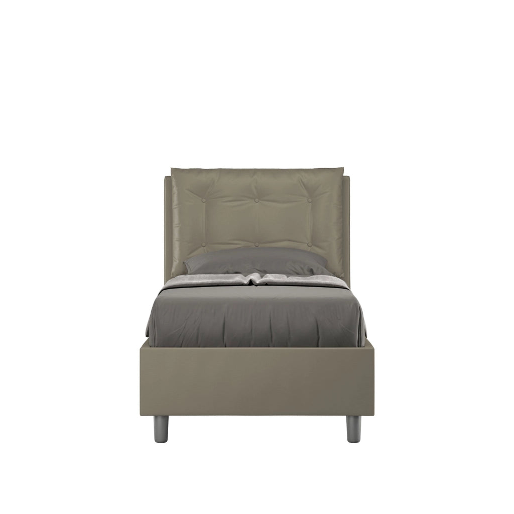 Letto singolo senza rete imbottito 80x200 similpelle tortora Annalisa