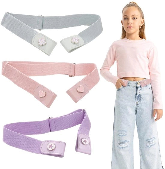 Set a tre pezzi di cintura elastica adattabile e invisibile senza cerniera per bambini, comodo e duraturo